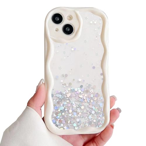 Image of KC Back Cover for Samsung Galaxy A14 5G, Dry Fixed Non Moving Glitter Curly Wave Shape Shockproof Bumper Soft Silicone Case with Camera Protection (White)