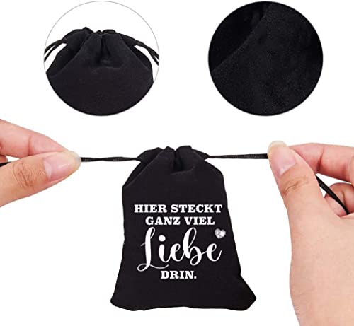 Ecéss Samt Kordelzug Geschenk Tasche, 9x7cm Schwarz Schmuck Beutel Süßigkeiten Taschen Geschenktüten Hochzeit Gunsten Süssigkeit Geschenkverpackungen (Hier steckt ganz viel Liebe drin.) Cover