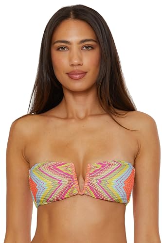 BECCA Women's Summer Sunrise V-Wire Bandeau Bikini Top, Adjustable, Tie Back, Swimwear Separates