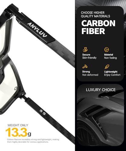 Image of ANYLUV Blue Light Glasses for Men,Rectangle Business Style Glasses, Carbon Fiber Straight Legs Glasses for Eye Protection