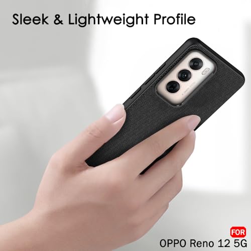 Image of TheGiftKart Back Cover Case for Oppo Reno 12 5G | Slim & Lightweight | Ultra-Premium Design | Camera Protection Bump | Fabric Texture Case Cover (PC & TPU, Black)