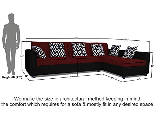 Image of Adorn India Rio Highback L Shape 6 Seater Sofa Set (Right Hand Side) (Maroon & Black)