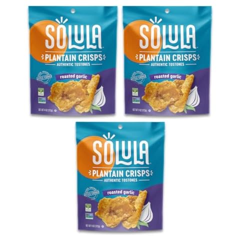 Solula Plantain Crisps Authentic Tostones, Roasted Garlic, 4 Ounce (Pack of 3), Kettle Cooked Chips, Gluten Free, Paleo Friendly, Grain Free, Vegan Cover