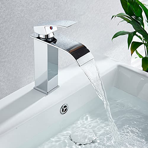 Robinet Lavabo Cascade,Design Moderne de Cascade Robinet Lavabo，Mitigeur Vasque Carré Eau chaude et froide disponible，Ouverture applicable Ø32-42mm