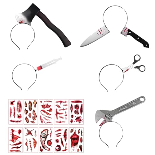 6 Pcs Halloween Themed Headbands Set Halloween Costume Accessories Halloween Horror Hair Bands Zombie Cosplay Hair Accessories Spooky Head Props for Parties(Suitable for People Aged 15 and Above)