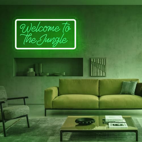 Image of Welcome to the Jungle Neon Sign, Neon Light Sign for Wall Decor Dimmable Green LED signs for Bedroom Home Birthday Party Wedding Engagement Garden Man Cave Decor USB Powered