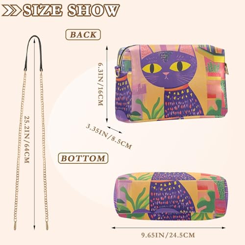 Women Crossbody Bag Shoulder Handbag Cellphone Purse Abstract Cat Print, PU Leather Metal Chain Strap Water Resistant Zipper Closure3