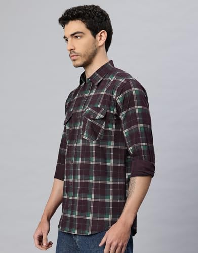 Image of Majestic Man Men's Pure Cotton Cargo Checks Shirt with Dual Flap Pockets - Slim Fit | Full Sleeve | Casual Wear | Trendy & Comfortable
