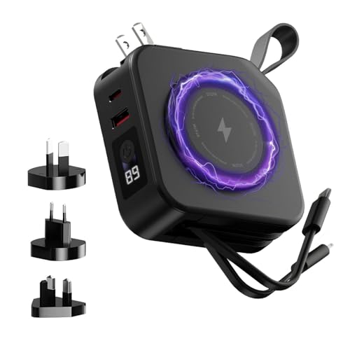 STATIK SmartCharge 5-in-1 Travel Power Bank with Wall Plug & Built in USB C Cables, 10000mAh International Travel Essentials & European Portable Charger, Compatible with iPhone 16/15/14 iPad & Samsung