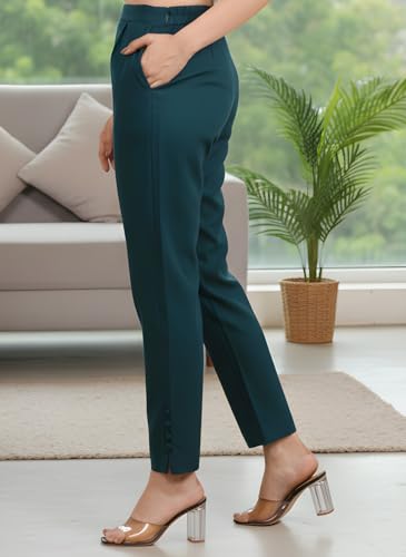 Image of Yash Gallery Women's Regular Fit Mid Rise Solid Lycra Trouser Regular Pants