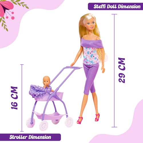 Image of Steffi Love Baby Walk| Imaginative & Engaging Doll Set| Doll Set with 15+ Baby Accessories| Safe Role Play Set| Ideal Gift for Girls Age 3+ (Purple)