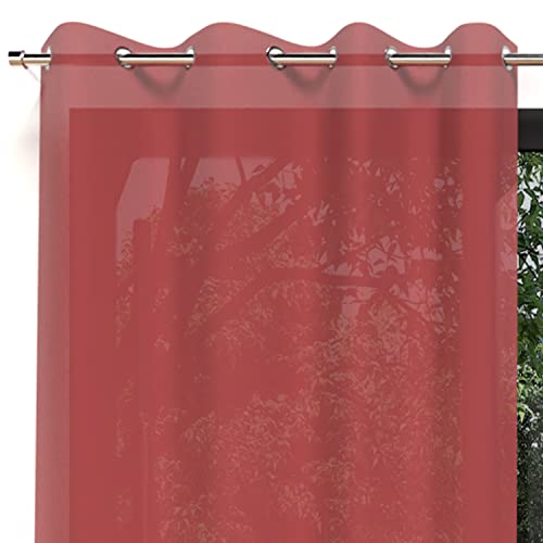 Soleil d'ocre, Alix Voilage à Oeillets, Polyester, Rouge, 135x250 cm