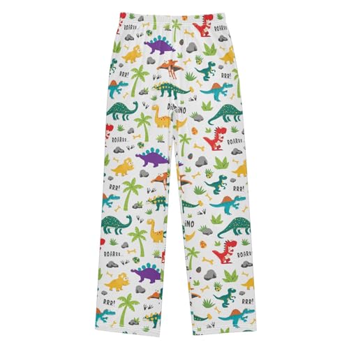 Colorful Dinosaurs Roar Boys Long Pants Soft Trousers Elastic Waist Kids Lounge Bottoms with Pockets S-XL