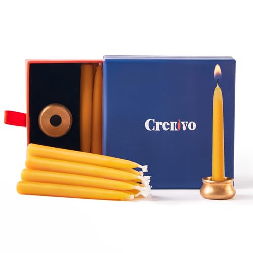Crenovo 20 Minute Beeswax Meditation Candles, 12 Pack Mini Taper Candles with Brass Holder,...