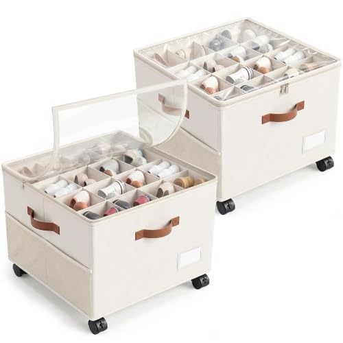 Shoe-Organizer-for-Closet-with-Wheels-2-Pack-Shoe-Storage-Box-Bin-Cubes Shoe Organizer for Closet with Wheels - 2 Pack Shoe Storage Box Bin Cubes - Image 1