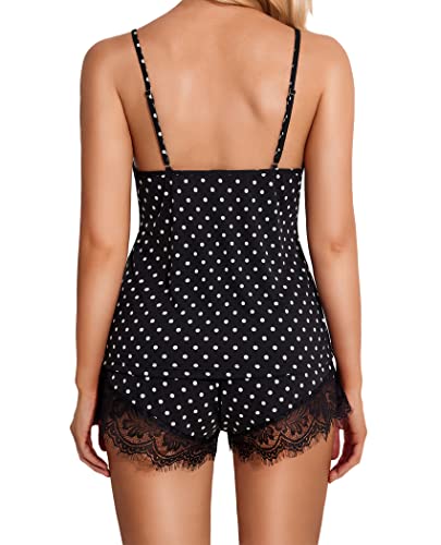 Image of Avidlove Women Pajama Set Lace Trim Short PJ Set Modal V Neck Sleeveless Sleepwear Drawstring Waist Nightwear S-XXL