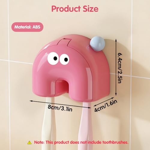 Image of HASTHIP Wall-Mounted Tooth Brush Holder Bathroom, with 2 Storage Slots, Cartoon Pink Wall Adhesive Toothbrush Storage Rack with Flip Up Lid, Bathroom Toothbrush Organizer for Kids, Adults