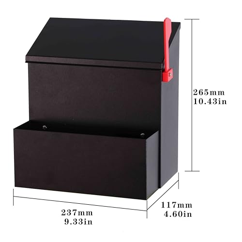 Image of Wall Mount Mailbox with Flower Planter - Black Large Capacity Security Wall Mounted Mailbox - Waterproof Vertical Drop Mail Box Outdoor