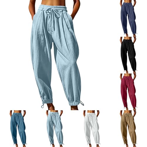 Drawstring Harem Pants for Men Summer Stretchy Waist Hawaii Beach Sweatpants Cotton Linen Baggy Highstreet Trousers4