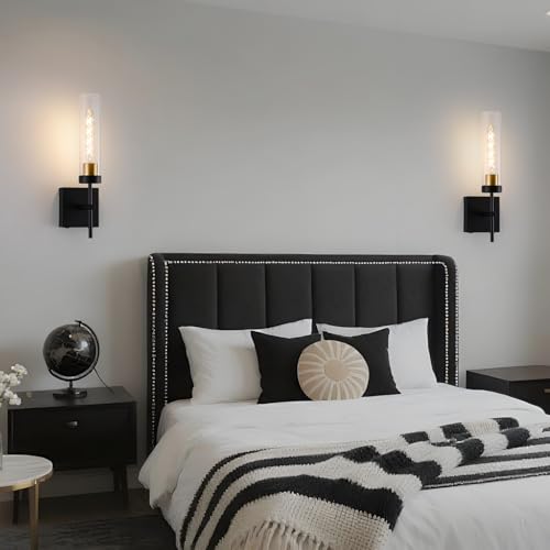 Image of Wall Sconces,Battery Operated Wall Sconce 8000mAh Black Fast Chargin Endurance 100 Hours Infinitely Dimmable 2 Color Bulbs 3000K /6000K with Remote Control Wireless Wall Lights for Bedroom Living