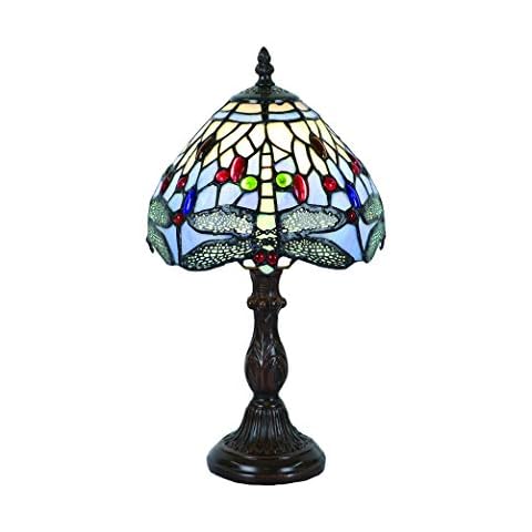 Tokira Vintage Tiffany Style Table Lamps 8 Inch, Stained Glass Lamps Patterns Handmade Blue Dragonfly Bedroom Bedside Lampshades Living Room Modern Cover