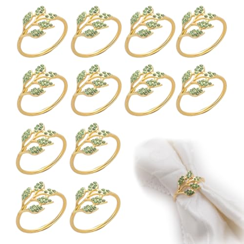12 Peças Porta-Guardanapos Individuais Dourado, Porta-Guardanapos de Metal, Anéis de Guardanapos de Folha, para Casamento, Jantar Familiar, Festa de Natal, Dia de Ação de Graças