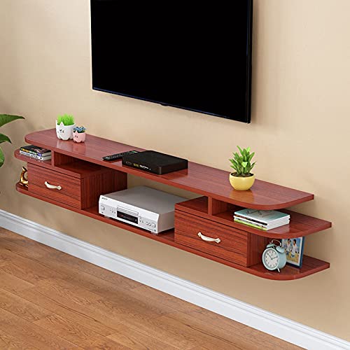 Wall Mounted Media Console with Drawer Floating Tv Stand Cabinet Component Entertainment Console Storage Shelf for DVD Playero Video Shelving/Teak/55In wwyy