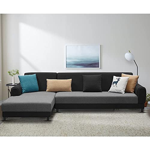 Image of Kraven LHS 6 Seater L Shape Sofa Set for Living Room (Grey Black Fabric)