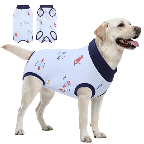 Image of SAWMONG Recovery Suit for Dogs Female Male, Breathable Dog Onesie Body Suit After Surgery Spay Neuter, Professional Pet Surgical Suit, Substitute E-Collar Cone (Blue, L)