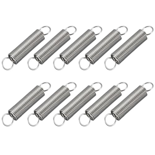 GLOKUUCA Extended Tension Springs - 10 Pack Stainless Steel Compression Industry Springs - (0.02 x 0.2 x 0.98-Inch, Silver Tone)