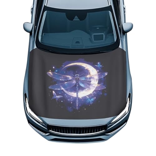 Image of Car Hood Cover,Universal Car Hood Cover Protector Suitable Most Automotive Sedans Trucks Pickup Sports Cars,Car Accessories Dragonfly Moon Print