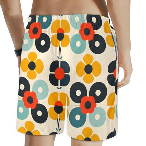 Men's Swim Trunks Size S Rounded Patchwork with Mesh Lining Soft Breathable Quick Dry Beach Shorts Tandem Flowers2