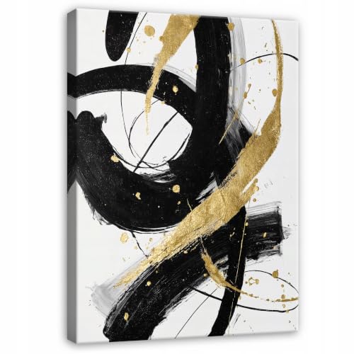 Peinture abstraite sur toile noir et or BOSKMS pour salon 40x50cm