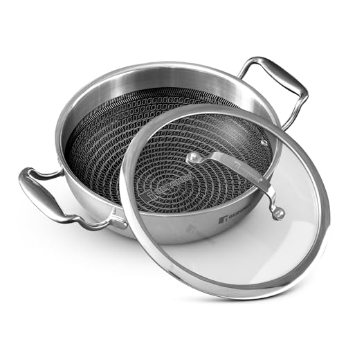 Bergner Hitech TriPly Stainless Steel 26 cm Kadai/Indian Wok with and Glass Lid, Kadhai with Non Stick Prism Technology, Induction Bottom and Gas Ready, Metal Spatula Friendly