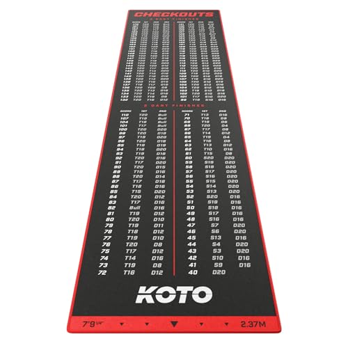 KOTO - Dartteppich Mit Abwurflinie Checkout Rot, 237x60cm Dartmatte, Mit Score-Indikation