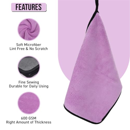 Image of Btag Microfiber Cleaning Cloth, 40x40 cms 600 GSM | Highly Absorbent,Lint and Streak Free, Multi-Purpose Wash Cloth for Kitchen,Car,Window,Stainless Steel,Silverwear(Lavender 40x40cms) Pack of 2