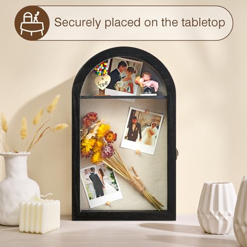 Image of DGWJSU Shadow Box Frame 10x16 Large Shadow Boxes Display Cases with Linen Back and Removable Shelves, Picture Frame Wedding Bouquet Memorabilia Medals Photos Memory Box for Keepsakes (Black)