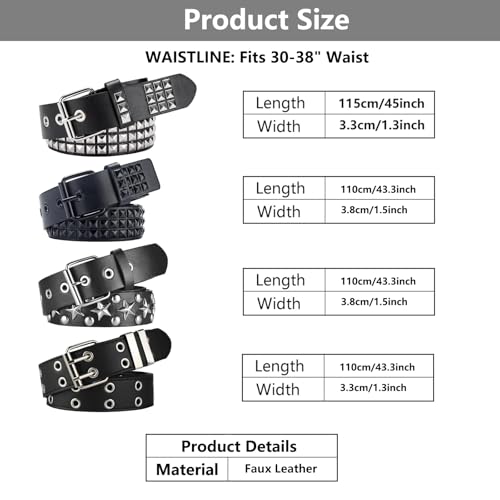 Black Studded Belt, Star Belt Goth Y2K Double Grommet Belts Emo Gothic Rivet Punk Rock Accessories for Women Men2