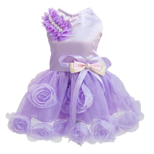 Vestido para Perros Falda de Lujo para Cachorros Ropa para Perros Vestidos de Princesa Vestido de Novia Vestido con Lazo Rosa para Perros Pequeños