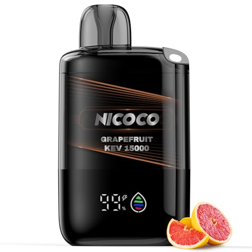 電子タバコ 使い捨て グレープフルーツ味 1個 15000回吸引可能 LED液晶付き 爽快感MAX 爆煙 大容量 持ち運び 水タバコ ベイプ VAPE ニコチンなし 禁煙補助 NICOCO