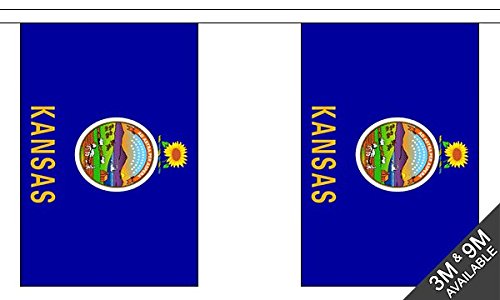 Flagtex Kansas Fabric Bunting – 3m with 10 Flags – Indoor & Outdoor Decoration – String Flags Banners KS State USA American Midwest Great Plains