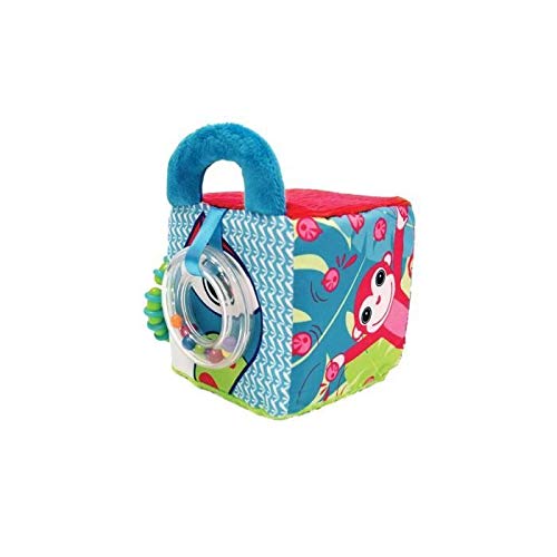 LUDI - Cube en tissu pour l'éveil de bébé 10 x 10 x 10 cm. Multiples activités sensorielles qui attirent la curiosité. Différentes couleurs, motifs et textures. Développe la dextérité - 30038