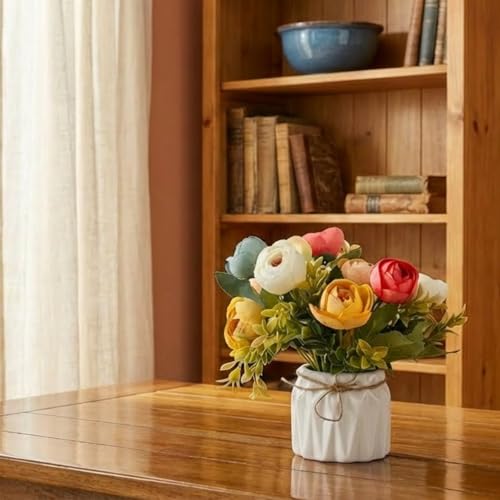 Image of Dekorly Artificial Lavender Plant in White Pot, 18cm - Realistic Faux Flower Arrangement for Home & Office Decor (Set of 1) (1, Mini Onion Bunch)