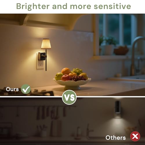 Image of L LOHAS LED Night Light, 2 Pack Night Lights Plug Into Wall with 0-100 LM Dimmable, Premium Fabric Linen Shade Plug in Night Light, 3000K Warm LED Wall Night Light Bedroom, Living Room, Decor