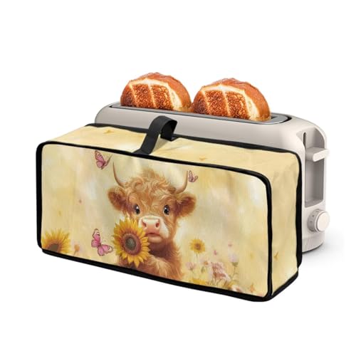 ZDCUSTOM Sunflower Highland Cow Long Slot Toaster Dust Cover with Hanging Loop Compatible with 2 Slice Thin Compact Toaster Oven Kitchen Small Appliance Dust-proof Protective Case