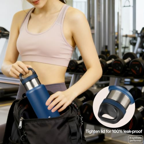 Image of BJPKPK Insulated Water Bottle 18OZ Stainless Steel Water Bottle with Handle Double Walls Vacuum Insulated BPA Free Flask, Dark Blue