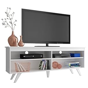 Madesa TV Stand Entertainment Center with 4 Shelves and Cable Management for 55, 65 Inch TV Media Storage Gaming Media Console Living Room and Bedroom Modern Wooden Television – White