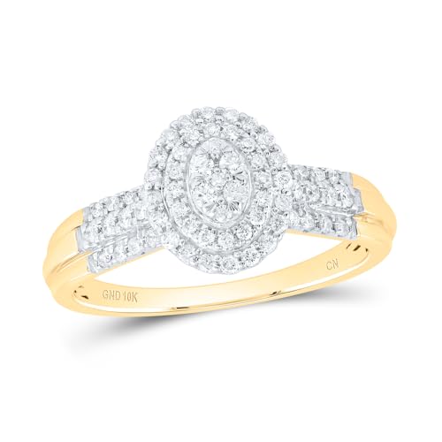 Jewels By Lux 10kt Yellow Gold 1/3 Cttw Natural Diamond Oval Double Halo Bridal Wedding Engagement Anniversary Ring, Women Size: 5-9