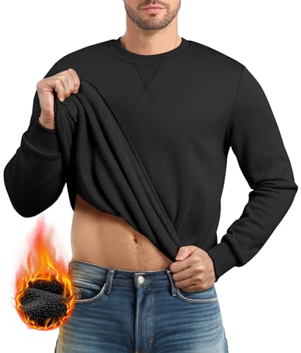 JMIERR Mens Cotton Sherpa Lined Sweatshirts Casual Fleece Long Sleeve Crewneck Fall Winter Pullover Shirts2