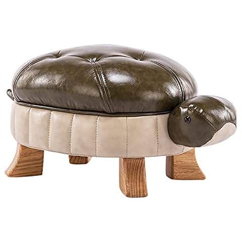 Creative Foot Stool Tortoise Ottoman,Premium Leather Footrest Stool Kids Ottoman Seat,Solid Wood Sofa Footstool Shoe Changing Stool-B-storage 58x31x27cm(23x12x11inch) Cover